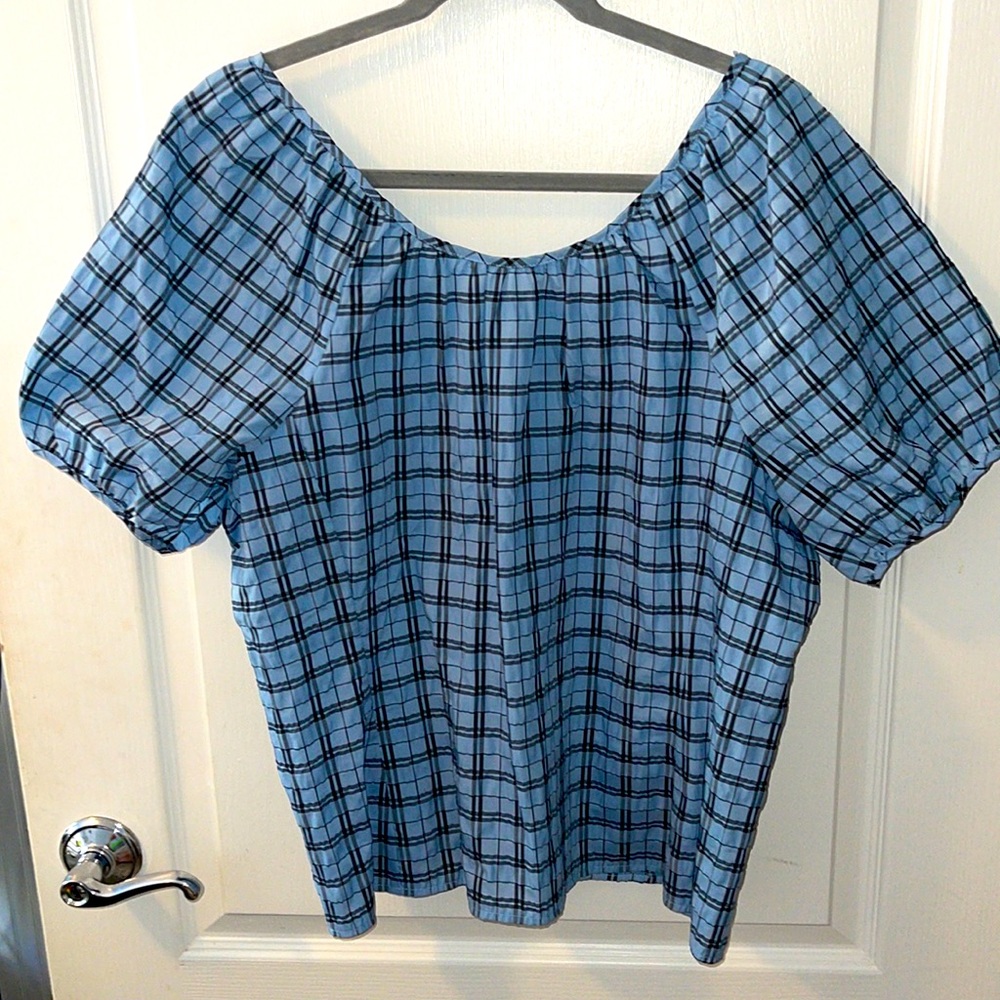 Blue plaid suckered blouse NW size 14
